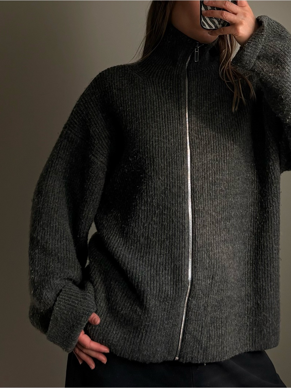 Zip-Front Ribbed Sweater